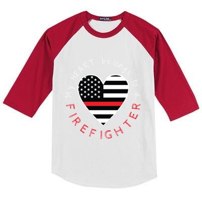 Firefighter Wife Girlfriend Thin Red Line Heart Flag Fire Gift Kids Colorblock Raglan Jersey