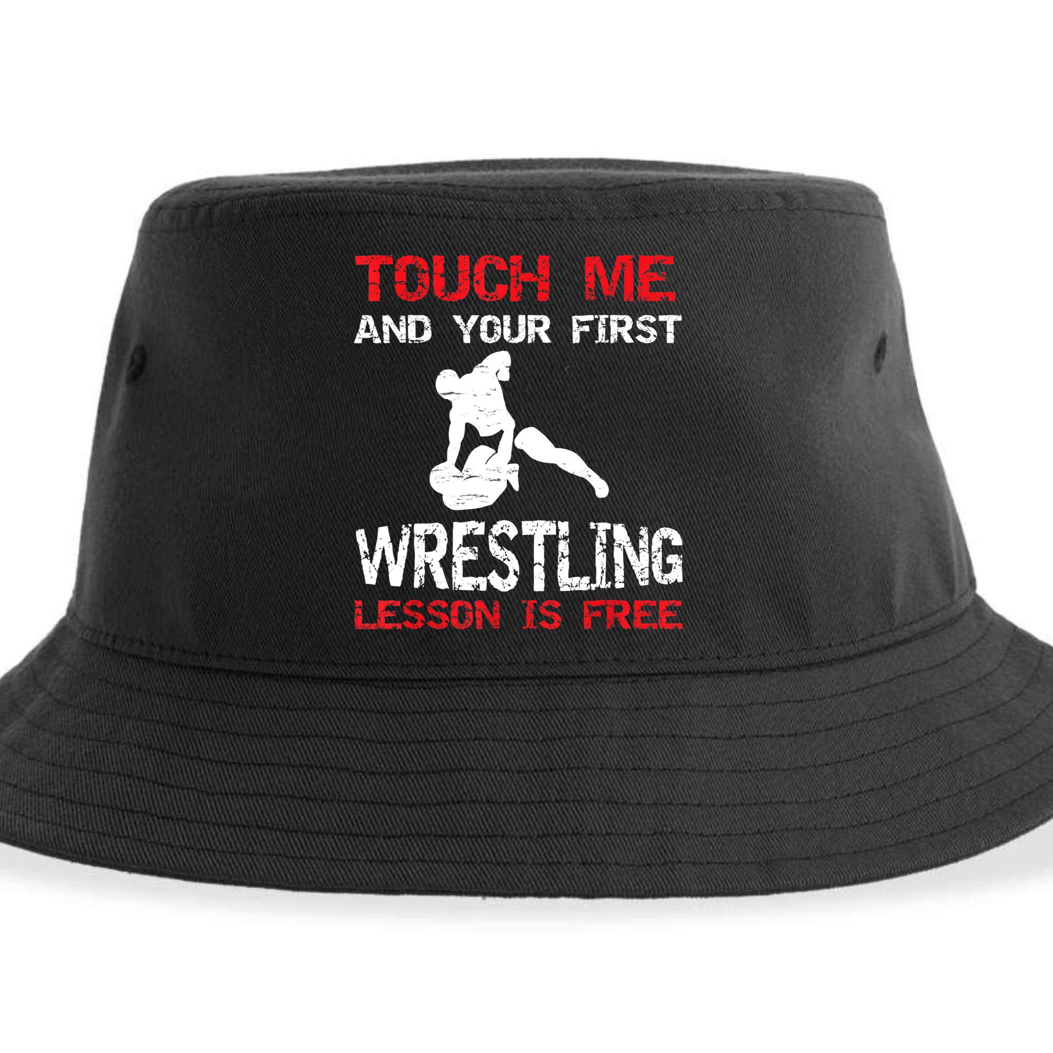 Funny Wrestling Gift First Lesson Is Free Wrestler Gift Sustainable Bucket Hat