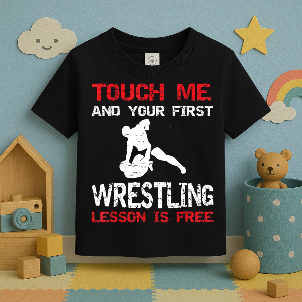 Funny Wrestling Gift First Lesson Is Free Wrestler Gift Toddler T-Shirt
