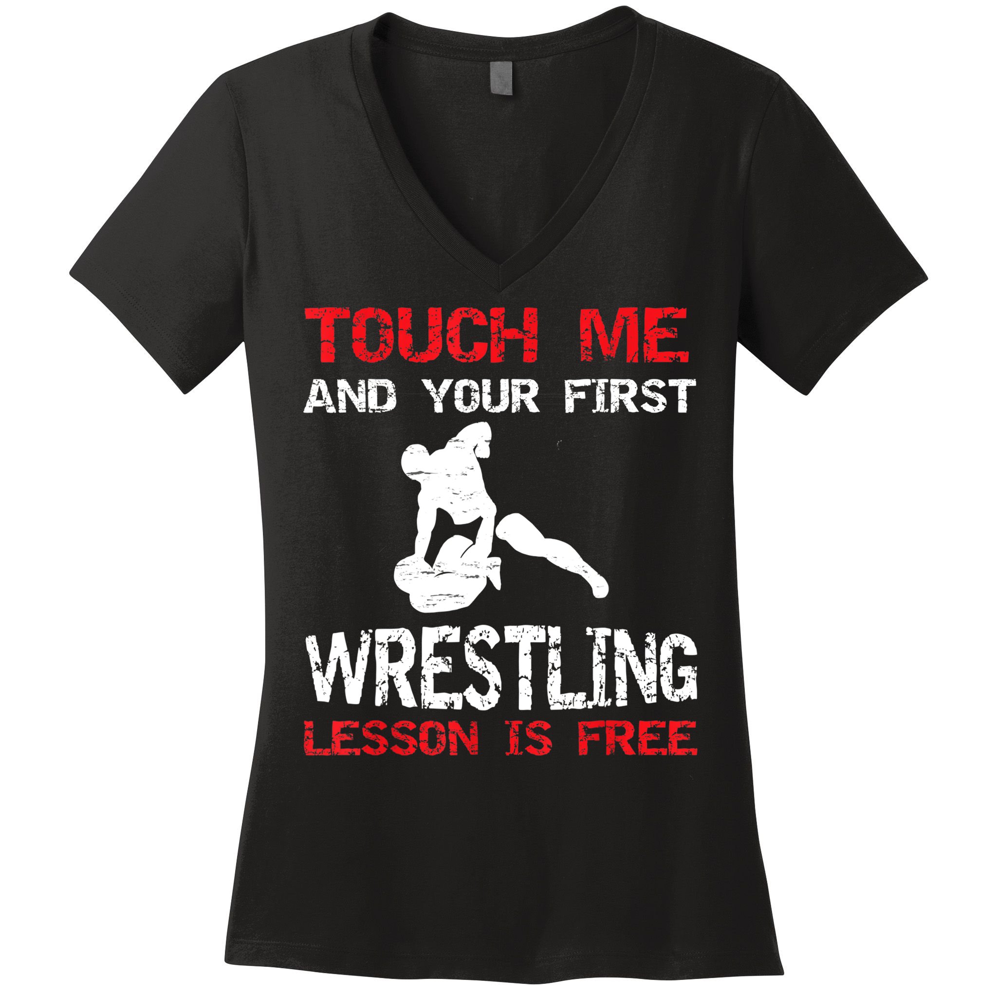 Funny Wrestling Gift First Lesson Is Free Wrestler Gift Women's V-Neck T-Shirt