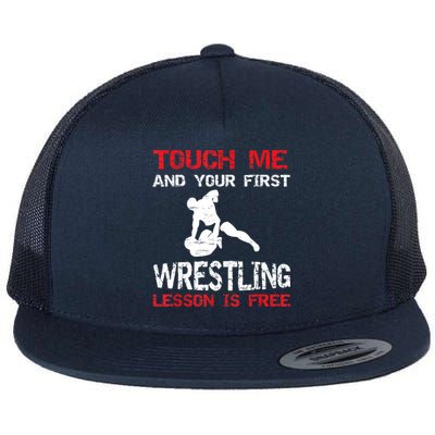 Funny Wrestling Gift First Lesson Is Free Wrestler Gift Flat Bill Trucker Hat