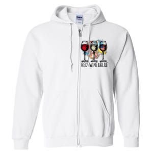 Funny Wine Glass Red White Blue Firework Happy 4th Of July Full Zip Hoodie