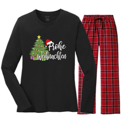 Frohe Weihnachten German Merry Christmas Holidays Germany Women's Long Sleeve Flannel Pajama Set 