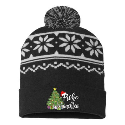 Frohe Weihnachten German Merry Christmas Holidays Germany USA-Made Snowflake Beanie