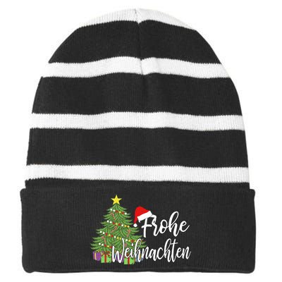 Frohe Weihnachten German Merry Christmas Holidays Germany Striped Beanie with Solid Band