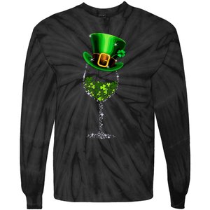 Funny Wine Glass Shamrock Irish Wine Lover St Patricks Day Tie-Dye Long Sleeve Shirt