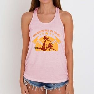 Firefighters Will Get You Wet Funny Fire Departt Humor Gift Women's Knotted Racerback Tank