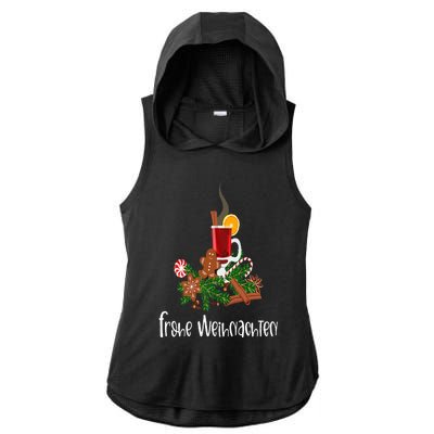 Frohe Weihnachten German Merry Christmas Gluhwein Ladies PosiCharge Tri-Blend Wicking Draft Hoodie Tank