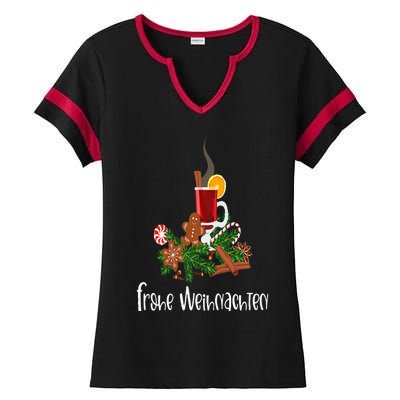 Frohe Weihnachten German Merry Christmas Gluhwein Ladies Halftime Notch Neck Tee