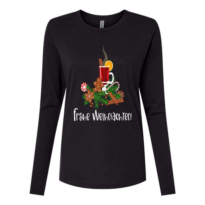 Frohe Weihnachten German Merry Christmas Gluhwein Womens Cotton Relaxed Long Sleeve T-Shirt