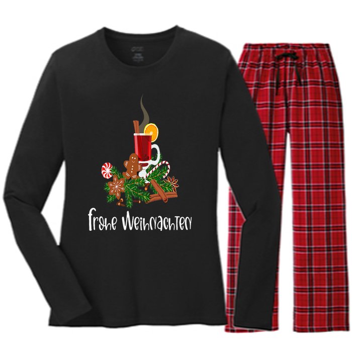 Frohe Weihnachten German Merry Christmas Gluhwein Women's Long Sleeve Flannel Pajama Set 