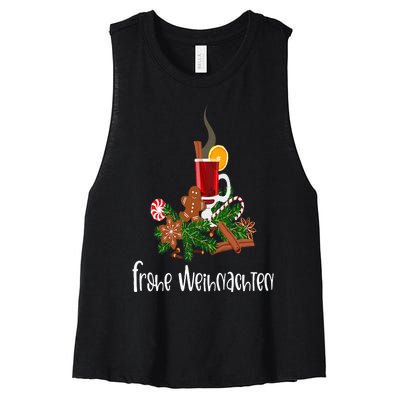 Frohe Weihnachten German Merry Christmas Gluhwein Women's Racerback Cropped Tank