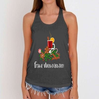 Frohe Weihnachten German Merry Christmas Gluhwein Women's Knotted Racerback Tank