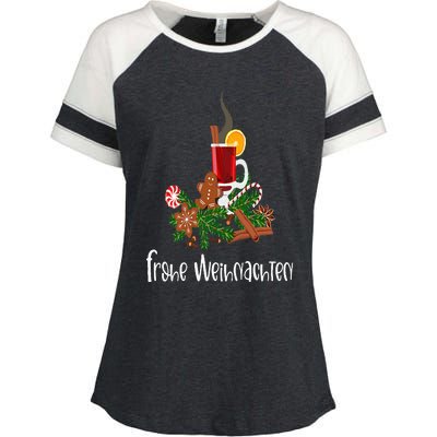 Frohe Weihnachten German Merry Christmas Gluhwein Enza Ladies Jersey Colorblock Tee