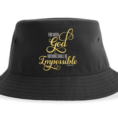 For With God Nothing Shall Be Impossible Luke 137 Christian Sustainable Bucket Hat