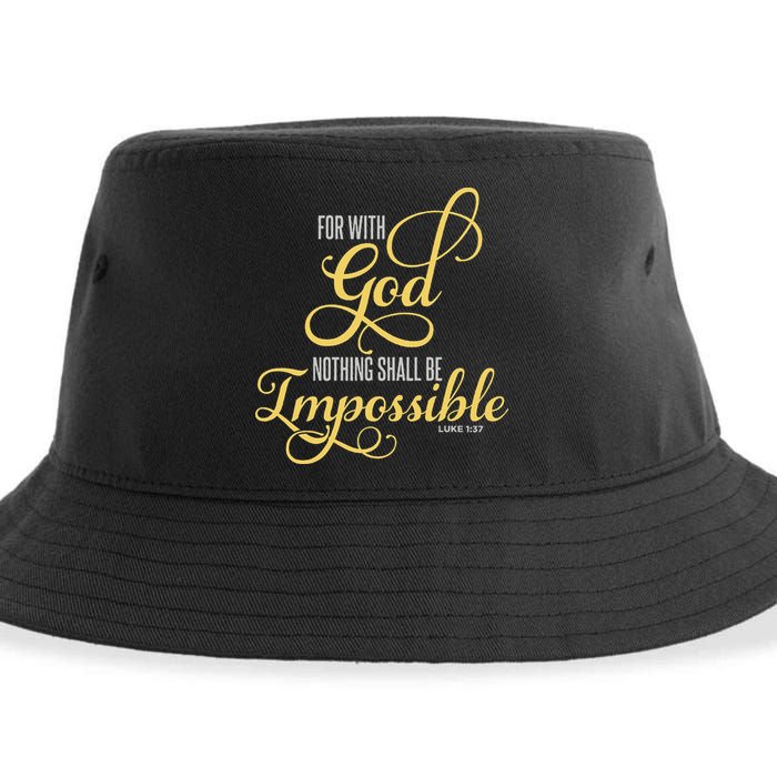 For With God Nothing Shall Be Impossible Luke 137 Christian Sustainable Bucket Hat