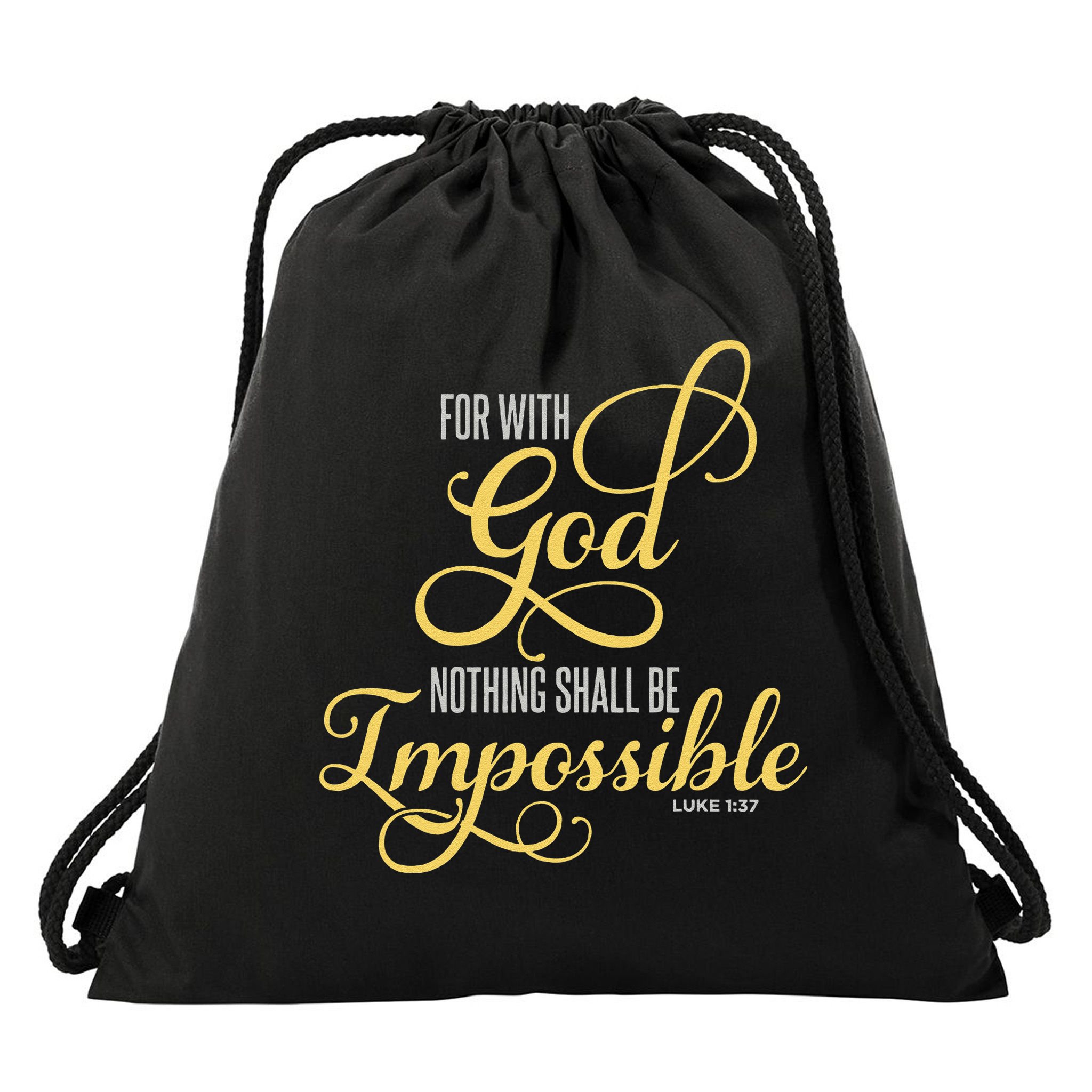For With God Nothing Shall Be Impossible Luke 137 Christian Drawstring Bag