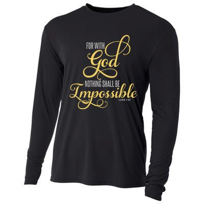 For With God Nothing Shall Be Impossible Luke 137 Christian Cooling Performance Long Sleeve Crew