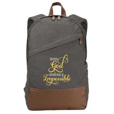For With God Nothing Shall Be Impossible Luke 137 Christian Cotton Canvas Backpack