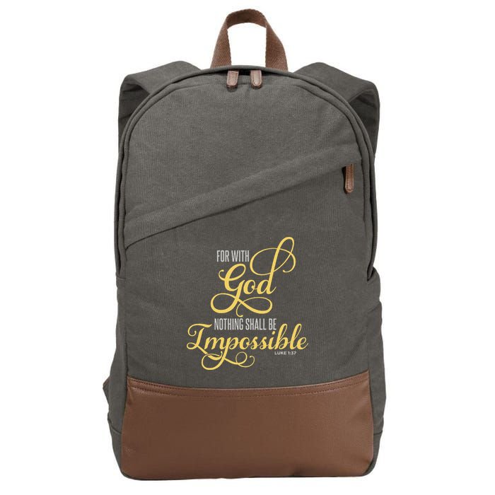 For With God Nothing Shall Be Impossible Luke 137 Christian Cotton Canvas Backpack