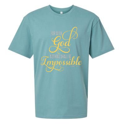 For With God Nothing Shall Be Impossible Luke 137 Christian Sueded Cloud Jersey T-Shirt