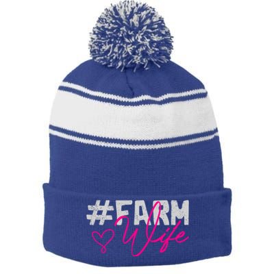 Farmers Wife Gift Farming Farmer Gift Stripe Pom Pom Beanie