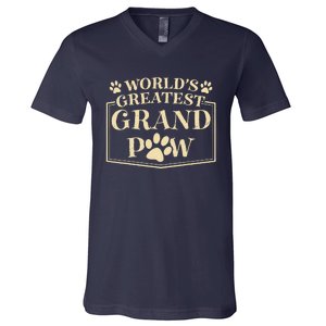 Funny Worlds Greatest Grandpaw Dog Grandpa Fathers Day Grandkids V-Neck T-Shirt