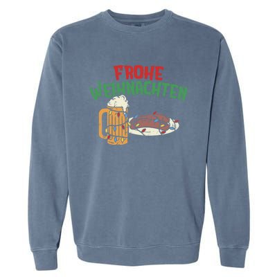 Frohe Weihnachten Gery Christmas Beer Bratwurst Gift Garment-Dyed Sweatshirt