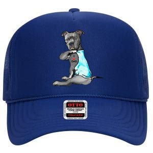 Funny Women Gifts Dog Pitbull I Love Dad Tattoo Gift High Crown Mesh Back Trucker Hat