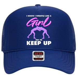 Funny Wrestler Gift Cool Female Wrestling Lover Athlete Gift High Crown Mesh Back Trucker Hat