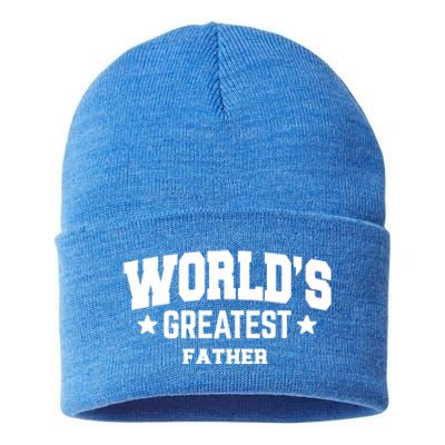 Father Worlds Greatest Black Cute Gift Sustainable Knit Beanie