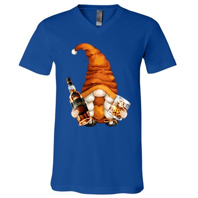 Funny Whisky Gnome For Who Loves Ing Whiskey Gift V-Neck T-Shirt