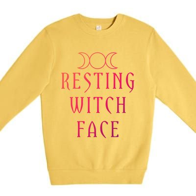 Funny Wiccan Goddess Moon Resting Witch Face Pagan Gift Premium Crewneck Sweatshirt