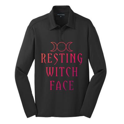 Funny Wiccan Goddess Moon Resting Witch Face Pagan Gift Silk Touch Performance Long Sleeve Polo