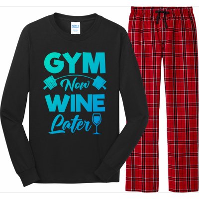 Funny Workout Gym Now Wine Later Gym Great Gift Long Sleeve Pajama Set