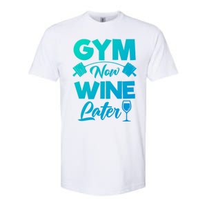 Funny Workout Gym Now Wine Later Gym Great Gift Softstyle CVC T-Shirt