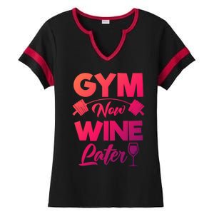 Funny Workout Gym Now Wine Later Gym Great Gift Ladies Halftime Notch Neck Tee