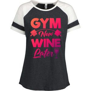 Funny Workout Gym Now Wine Later Gym Great Gift Enza Ladies Jersey Colorblock Tee