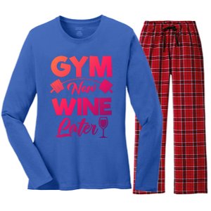 Funny Workout Gym Now Wine Later Gym Great Gift Women's Long Sleeve Flannel Pajama Set 