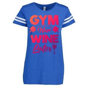 Funny Workout Gym Now Wine Later Gym Great Gift Enza Ladies Jersey Football T-Shirt