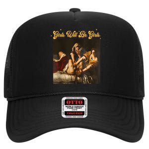 Feminism Women Girl Will Be Girl Judith Holofernes Funny High Crown Mesh Back Trucker Hat