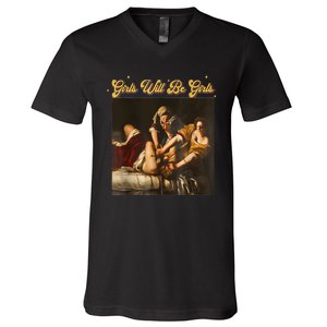 Feminism Women Girl Will Be Girl Judith Holofernes Funny V-Neck T-Shirt