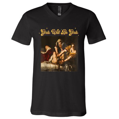 Feminism Women Girl Will Be Girl Judith Holofernes Funny V-Neck T-Shirt