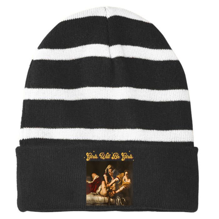 Feminism Women Girl Will Be Girl Judith Holofernes Funny Striped Beanie with Solid Band