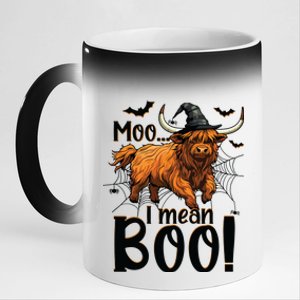 Funny Witch Highland Cow Halloween Costume Moo I Mean Boo Sweat 11oz Black Color Changing Mug