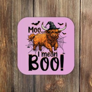 Funny Witch Highland Cow Halloween Costume Moo I Mean Boo Sweat Coaster