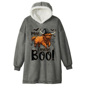 Funny Witch Highland Cow Halloween Costume Moo I Mean Boo Sweat Hooded Wearable Blanket