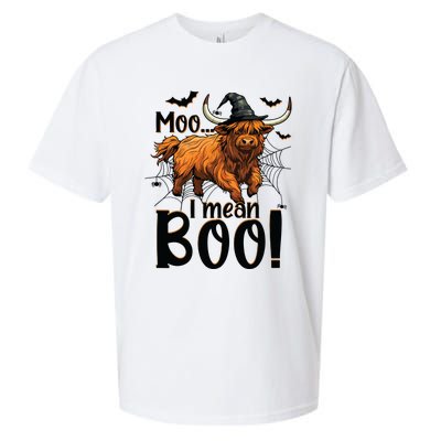 Funny Witch Highland Cow Halloween Costume Moo I Mean Boo Sweat Sueded Cloud Jersey T-Shirt