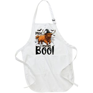 Funny Witch Highland Cow Halloween Costume Moo I Mean Boo Sweat Full-Length Apron With Pockets