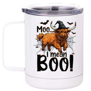 Funny Witch Highland Cow Halloween Costume Moo I Mean Boo Sweat 12 oz Stainless Steel Tumbler Cup